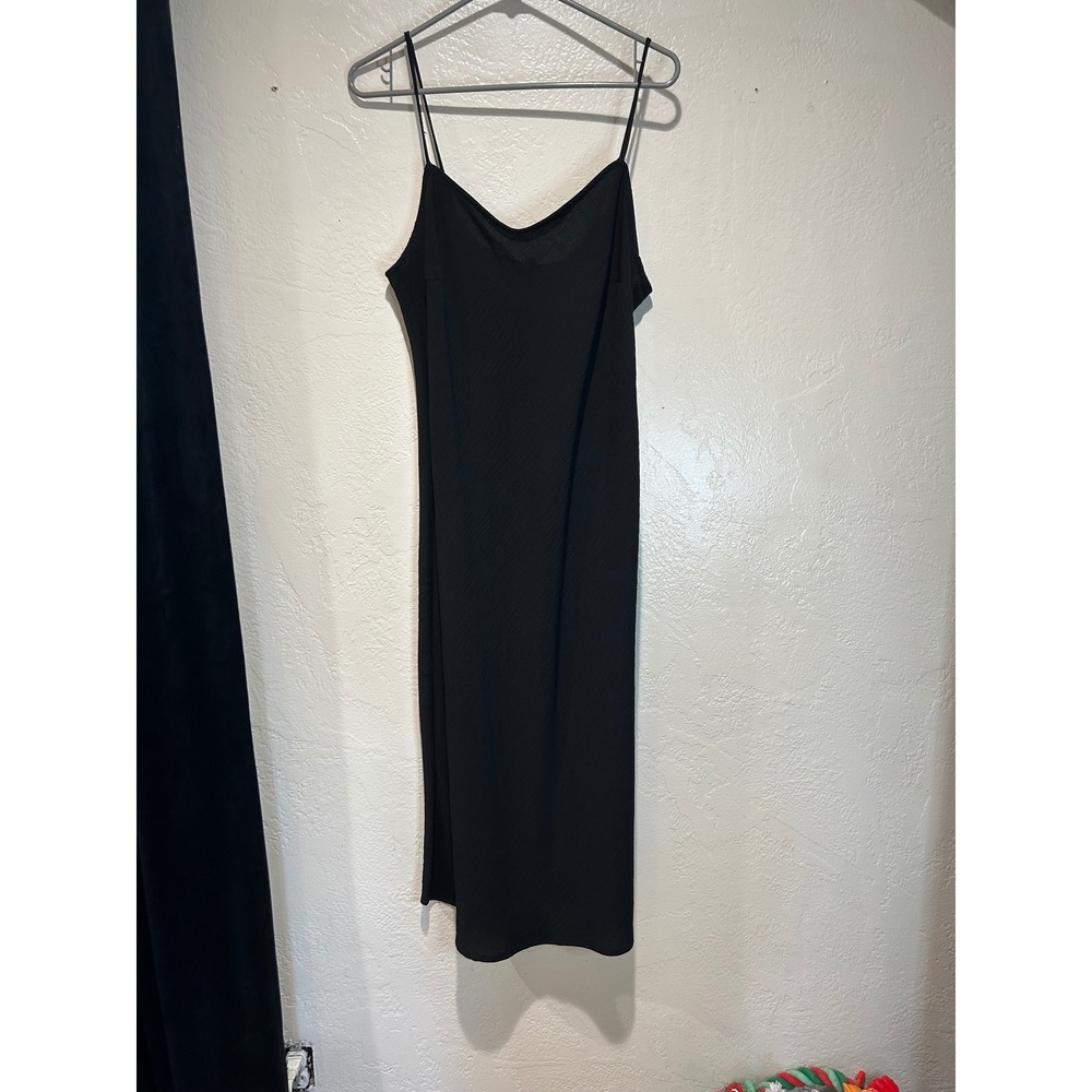 Studio‎ B by Bobeau Black Crinkle Midi Slip Dress MD3W41 Womens Size M V-Neck